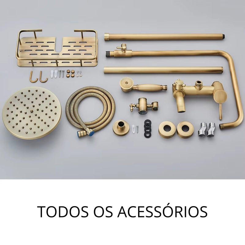 Chuveiro Vintage Com Torneira e Misturador Bronze Antigo Spark
