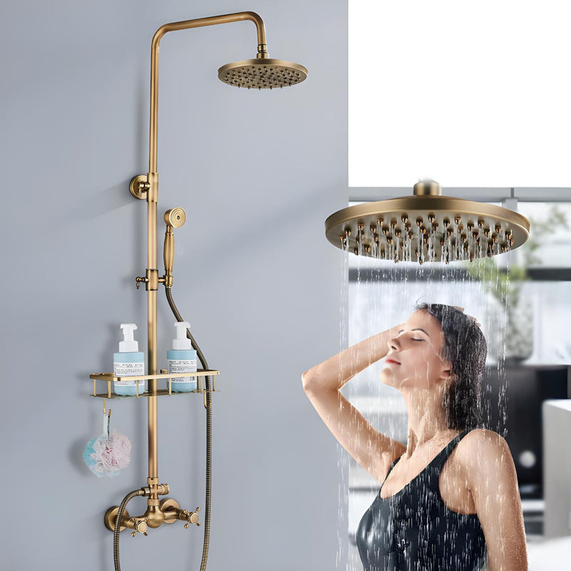 Chuveiro Vintage Com Torneira e Misturador Bronze Antigo Spark