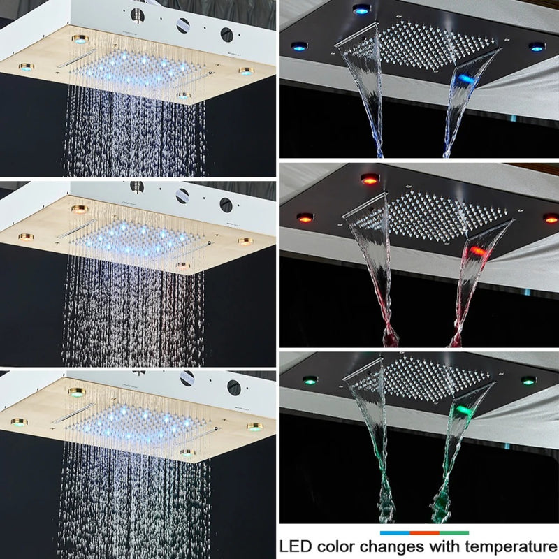 Conjunto Chuveiro Teto Inox Cascata LED Spa AquaLuminos