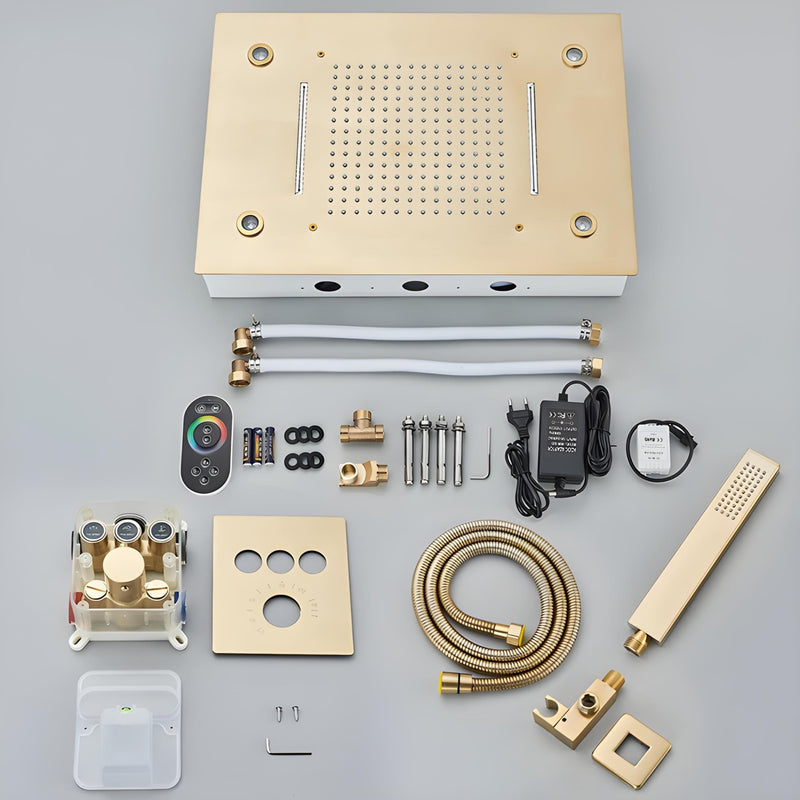 Conjunto Chuveiro Teto Inox Cascata LED Spa AquaLuminos