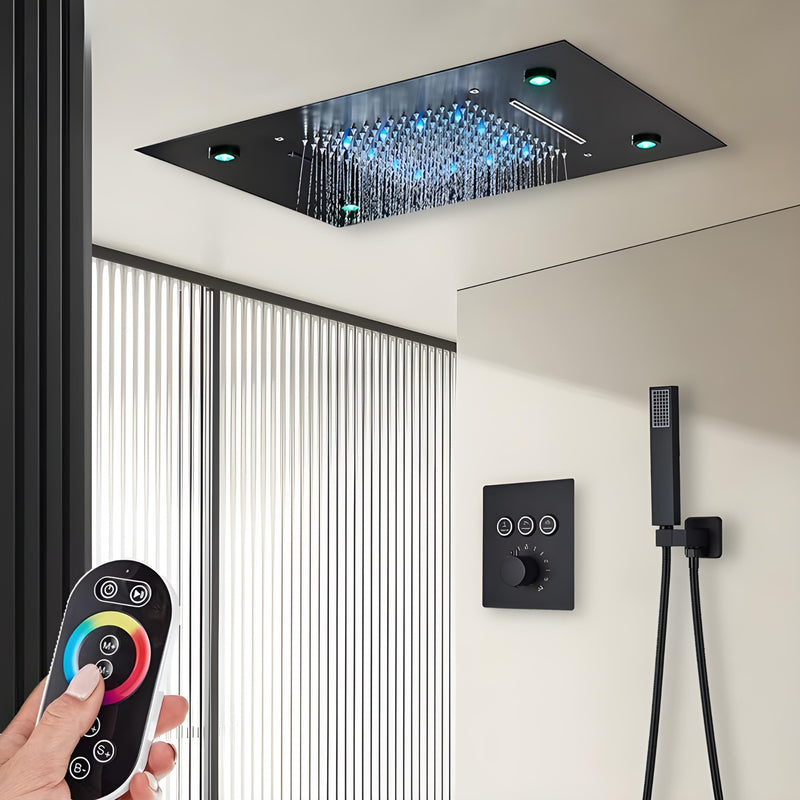 Conjunto Chuveiro Teto Inox Cascata LED Spa AquaLuminos