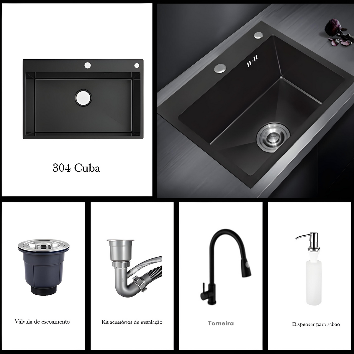 Cuba Gourmet Cozinha Inox Preto Quadrada Com Acessórios - Homedeccori