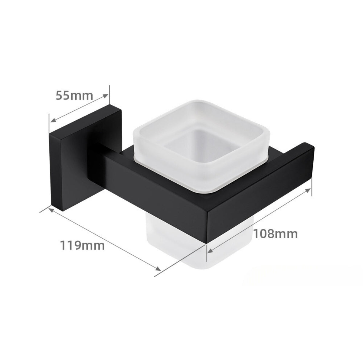 Porta sabonete de parede preto fosco com recipiente branco, acessórios para banheiro Homedeccori