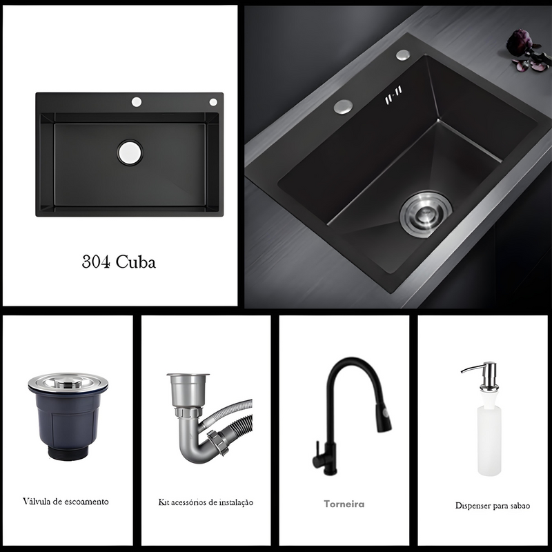 Cuba Gourmet Cozinha Inox Preto Quadrada Com Acessórios