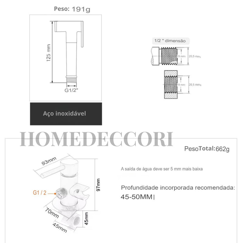 Ducha Higienica Inox Para Banheiro Monocomando AquaMix