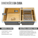 Kit Cuba Dupla Inox 78x43 + Torneira Dourada Completa Lux Gold