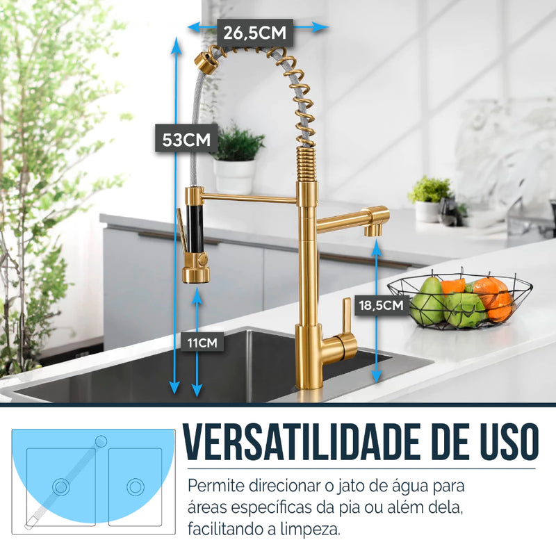 Kit Cuba Dupla Inox 78x43 + Torneira Dourada Completa Lux Gold