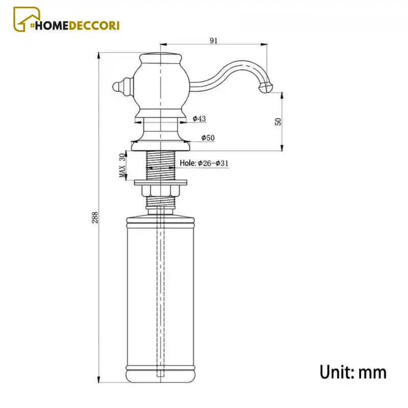 Dispenser De Detergente Embutido 300 Ml Pia Cozinha Classico Flowing Dispenser De Detergente