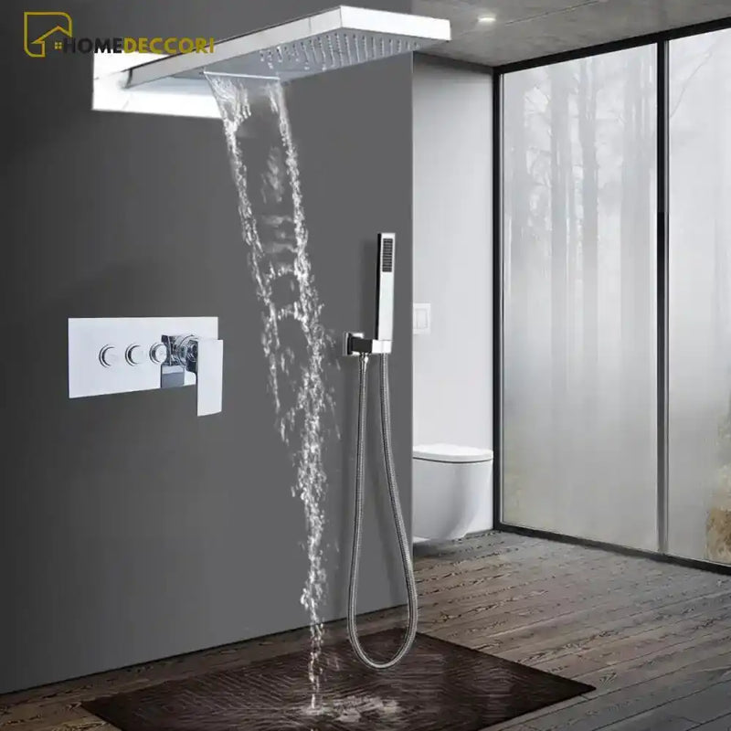 Ducha Cascata De Parede Inox Com Misturador E Maunual Conjunto Completo Spa Urban A Cromado / Á