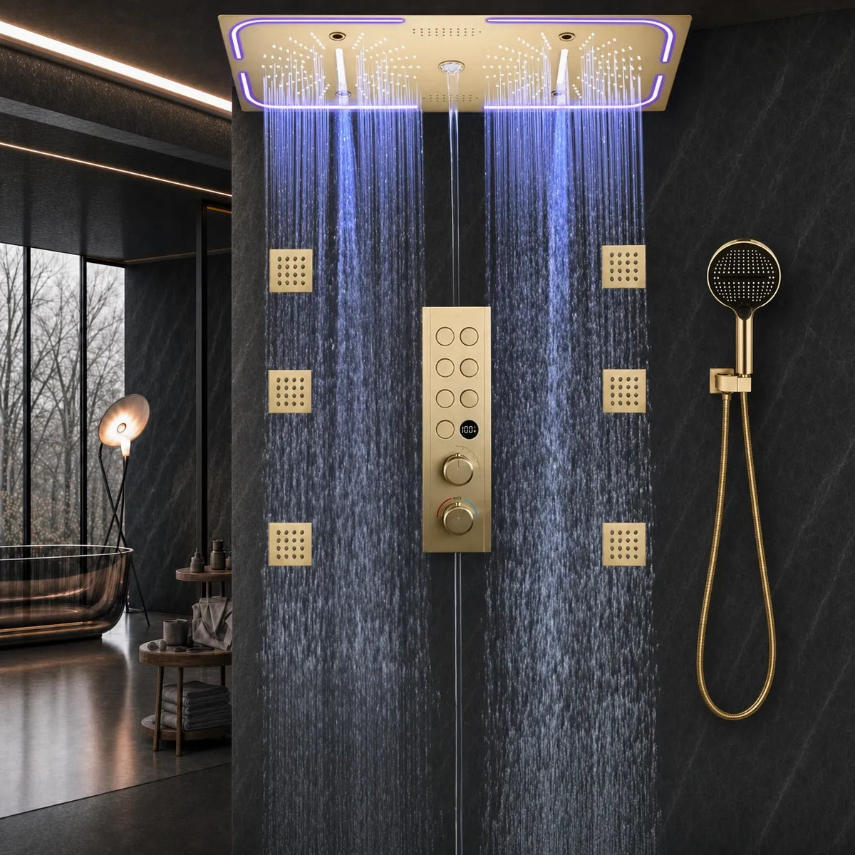 Ducha De Teto Embutir Inox 70x35 LED Bluetooth Spa Sonata
