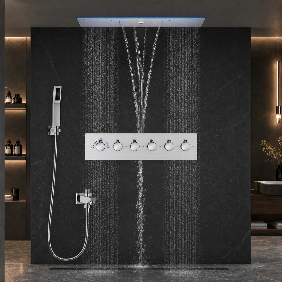 Ducha De Teto Spa Inox Aura Jet 90x30cm LED E Som | Homedeccori
