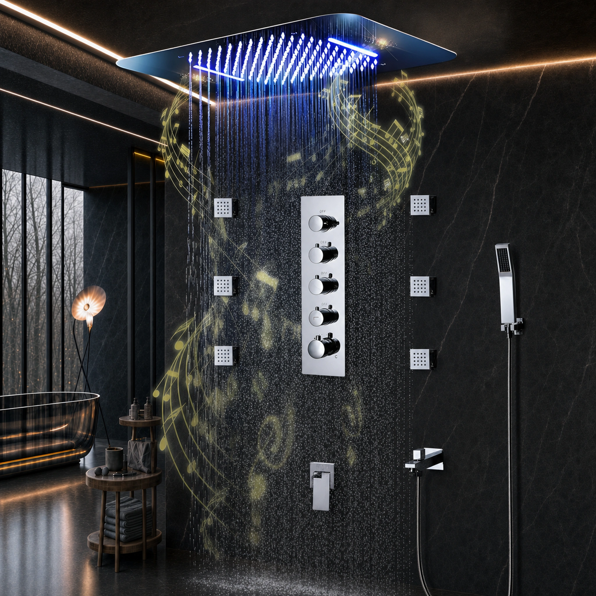 Ducha de Teto Embutir Spa Inox 58x38 LED Bluetooth Prime