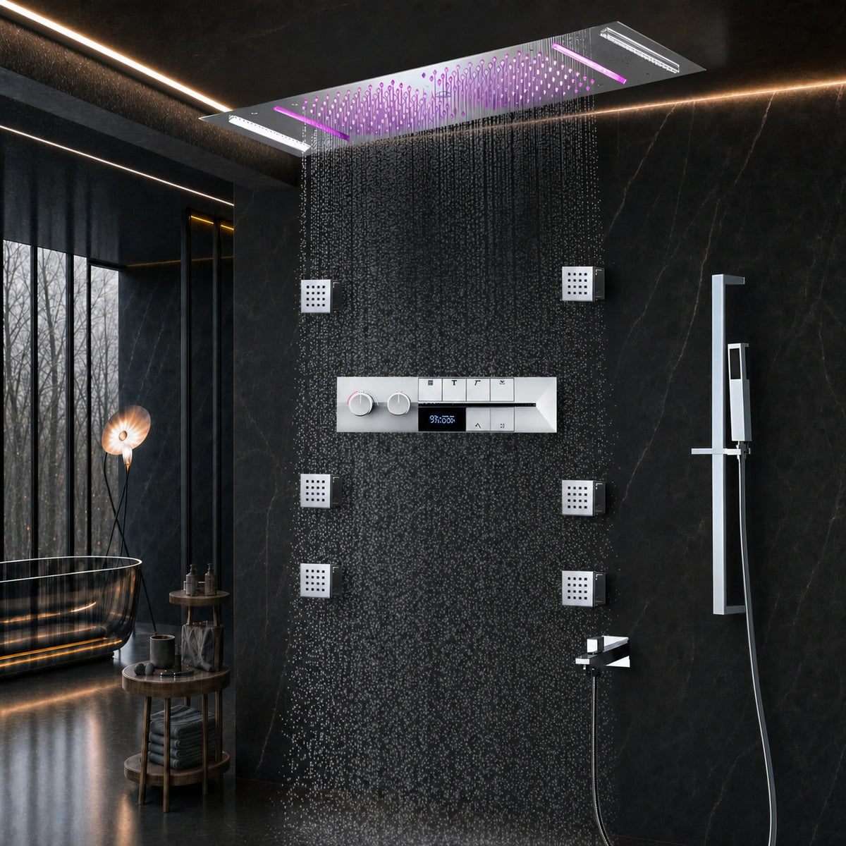Ducha de Teto Embutir Spa Inox 90x30cm LED Bluetooth Stellar