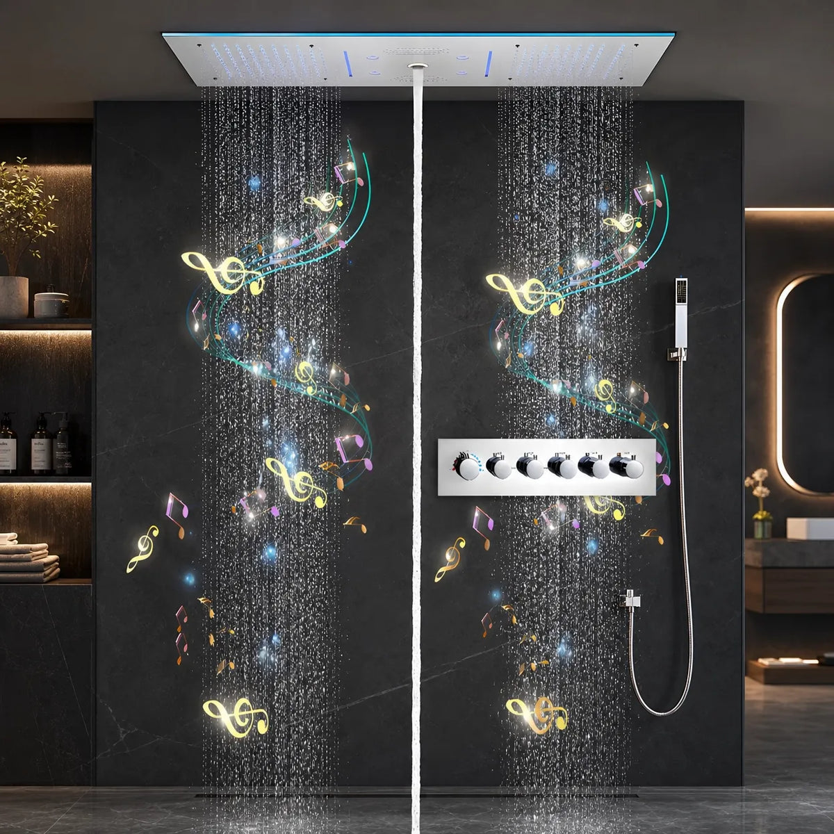 Ducha De Teto Spa Inox Aura Jet 90x30cm LED E Som | Homedeccori