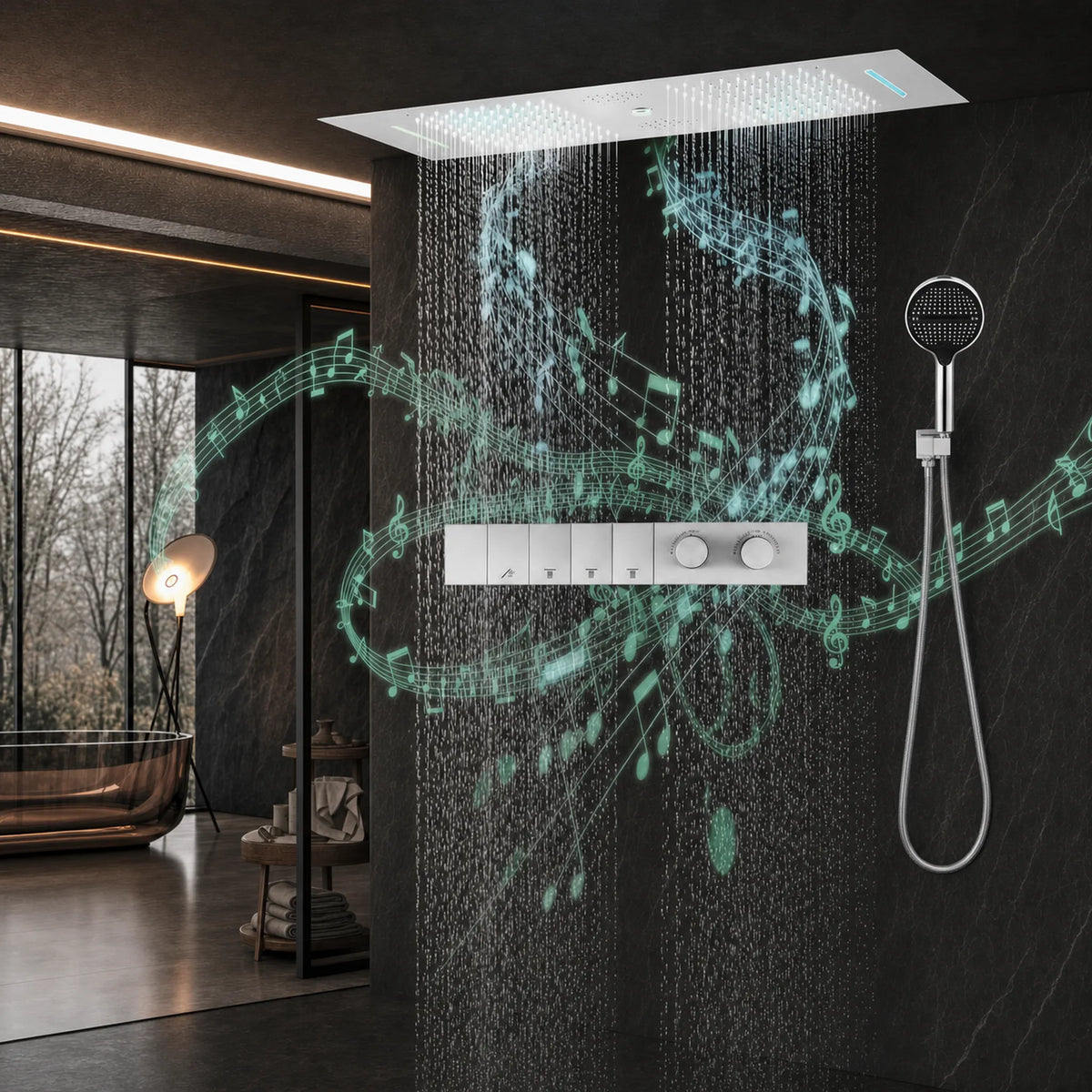 Ducha De Teto Embutir Inox 90x30 LED Bluetooth Spa Majestic - Homedeccori