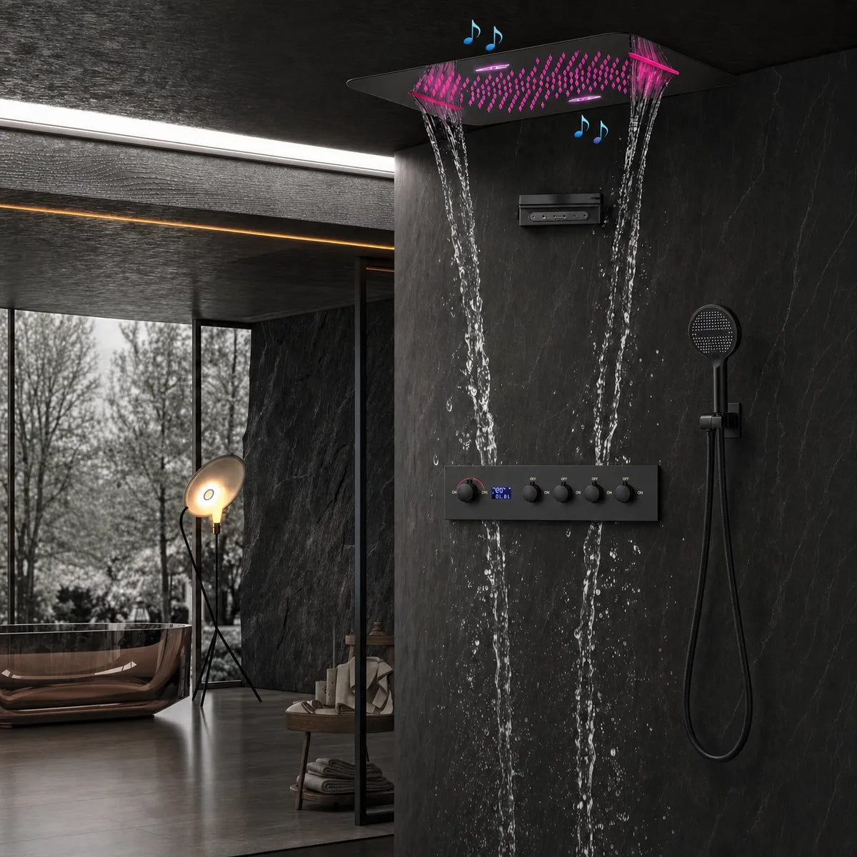 Ducha De Teto Embutir Inox 58x38 LED Bluetooth Bica Noblesse