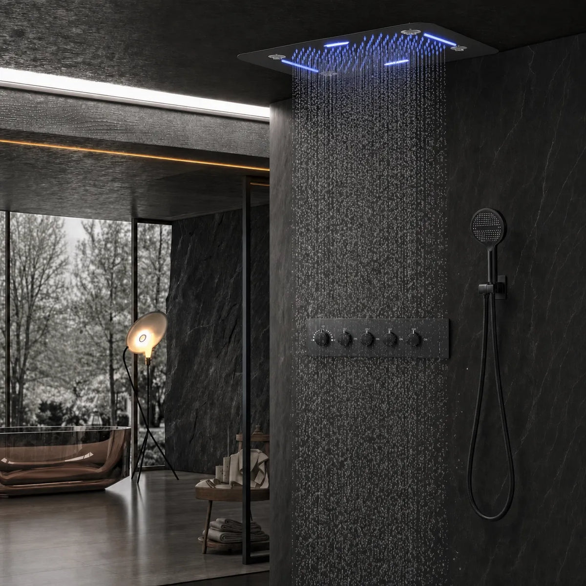 Ducha De Teto Embutir Inox 58x38 LED Bluetooth Spa Vortex