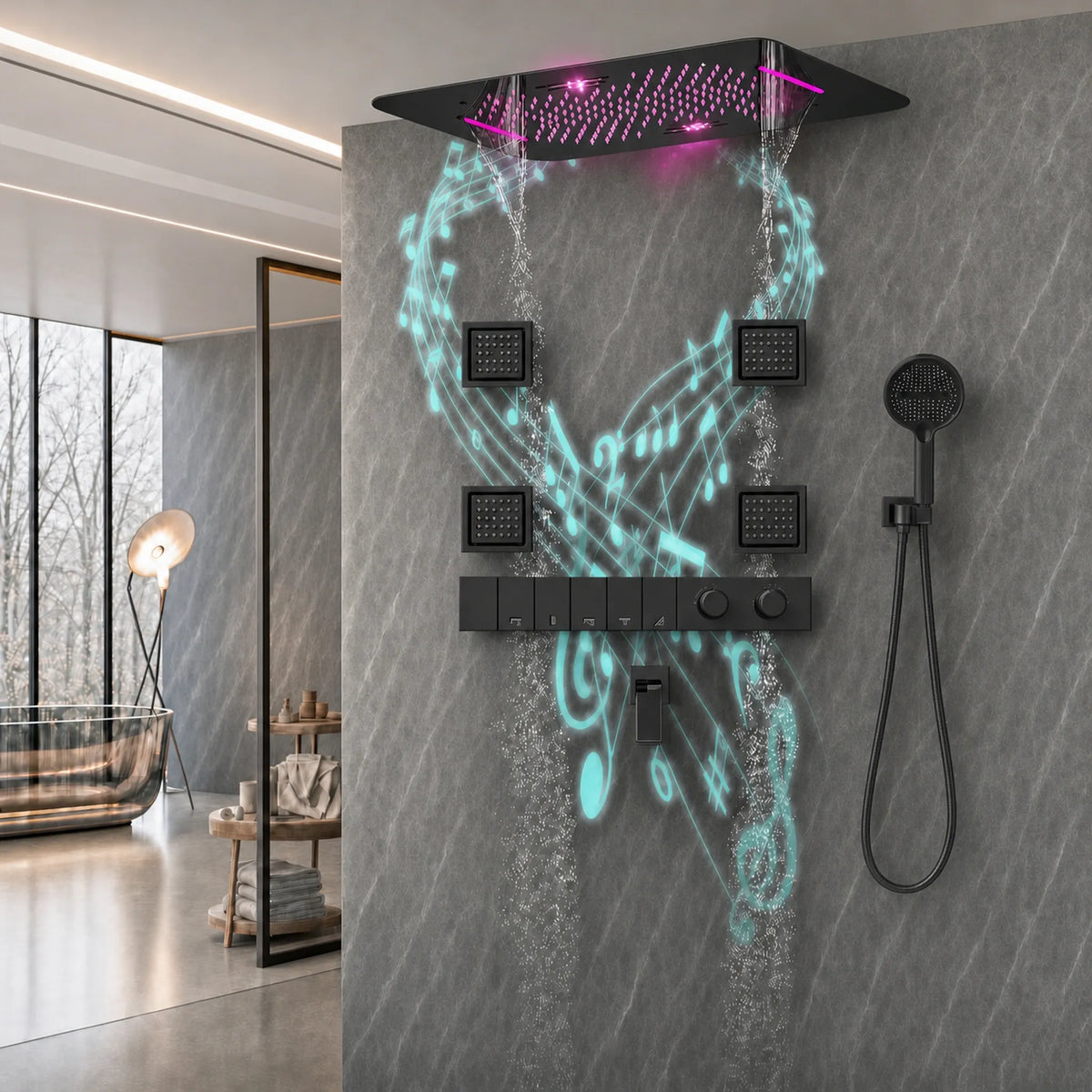 Ducha De Teto Embutir Inox 58x38 LED Bluetooth Spa Rivoli - Homedeccori