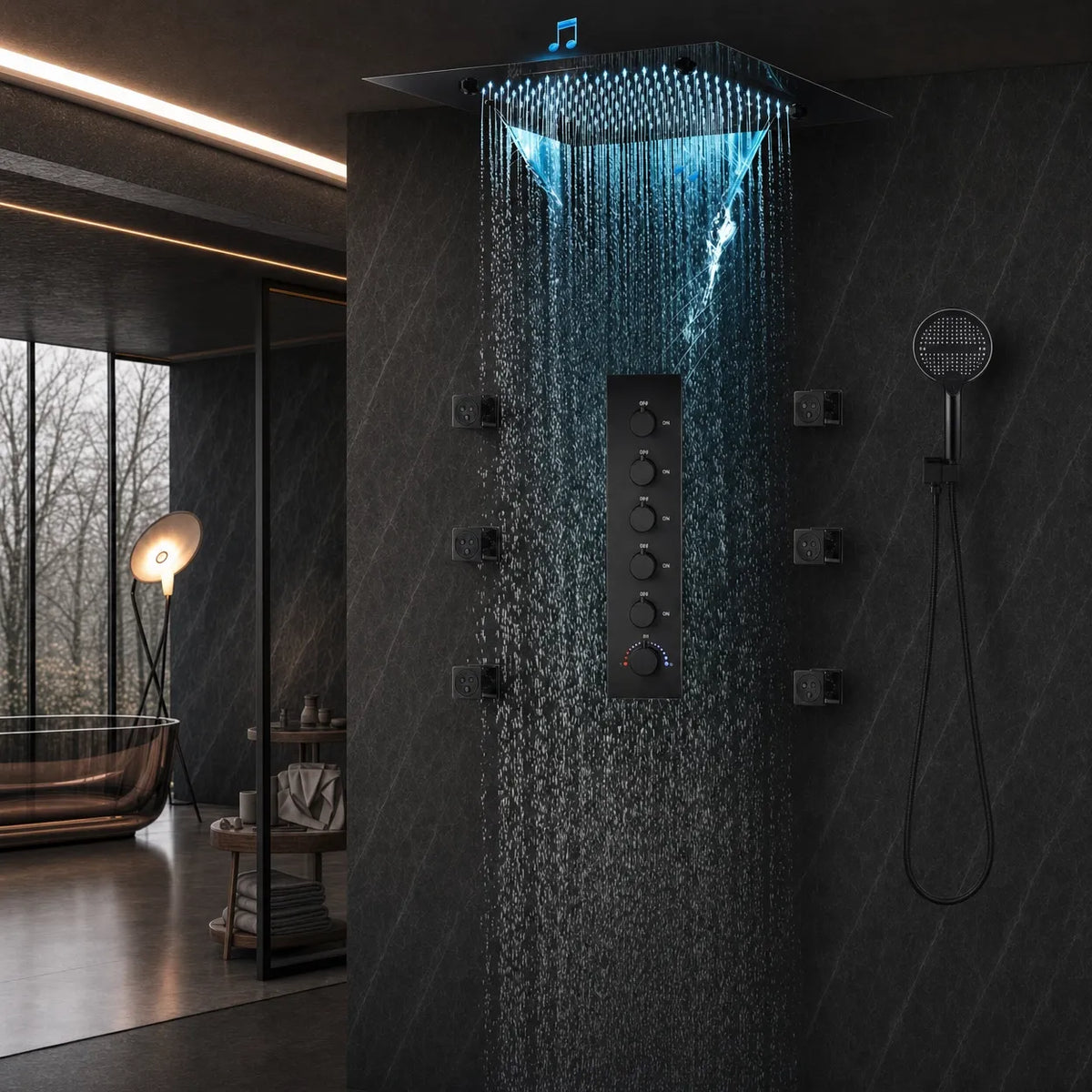 Ducha De Teto Embutir Inox 50x50 LED Bluetooth Spa Zenithe
