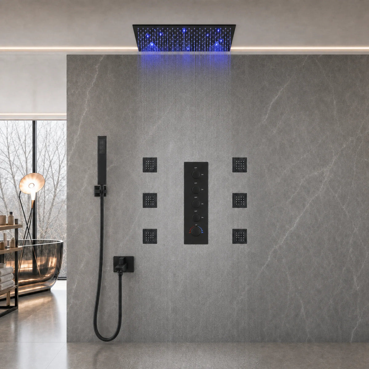 Ducha de Teto Spa Inox 50x50 LED Slim Velt Preto Fosco