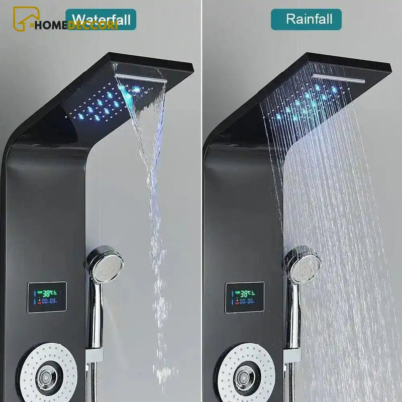 Ducha Vertical Spa Hidromassagem Cascata Led Display Digital Inox AquaRelax Slim - Homedeccori