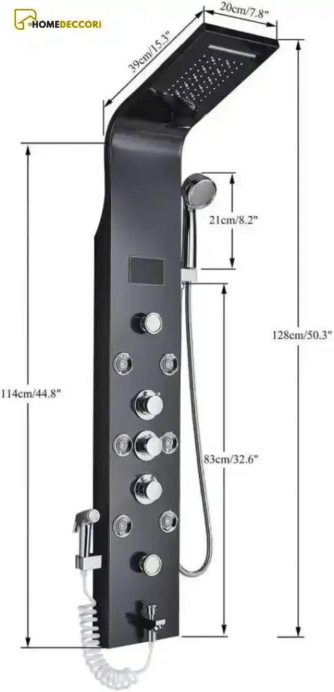 Ducha Vertical Spa Hidromassagem Cascata Led Display Digital Inox AquaRelax Slim - Homedeccori