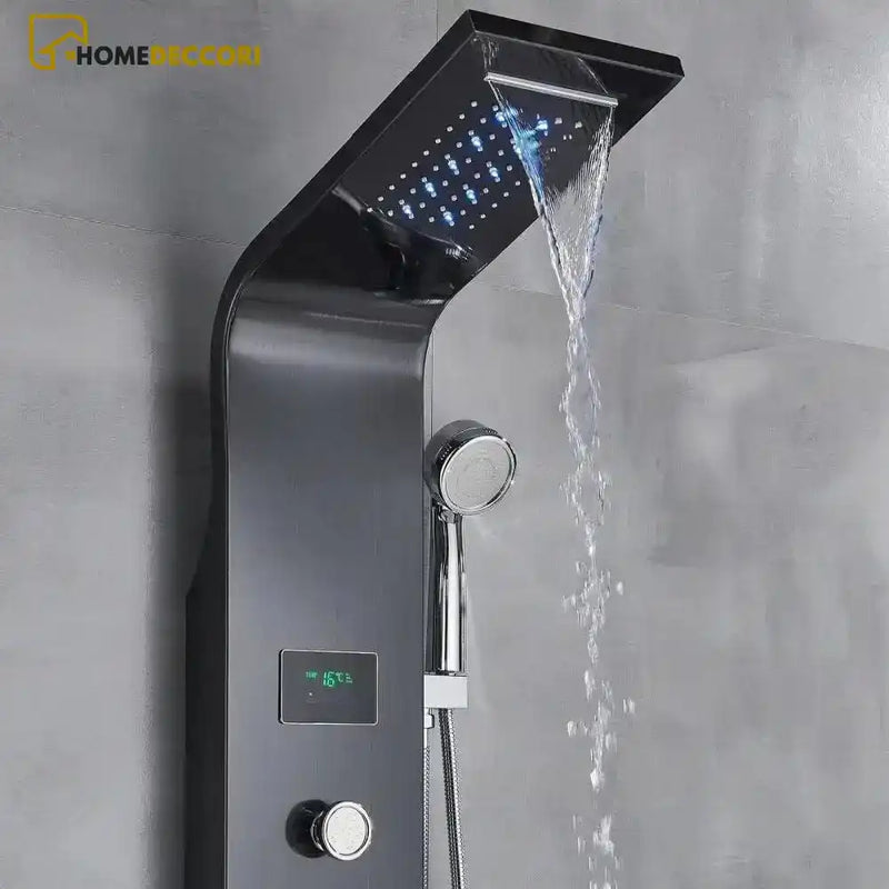 Ducha Vertical Spa Hidromassagem Cascata Led Display Digital Inox AquaRelax Slim - Homedeccori