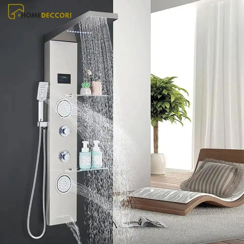 Ducha Vertical Spa Royal Hidromassagem Cascata Led Display Digital Inox - Homedeccori