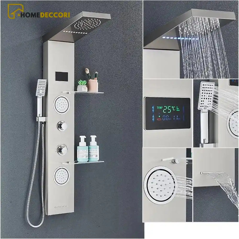 Ducha Vertical Spa Royal Hidromassagem Cascata Led Display Digital Inox - Homedeccori