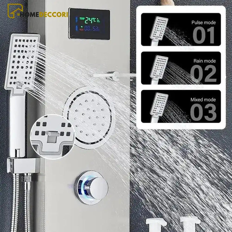 Ducha Vertical Spa Royal Hidromassagem Cascata Led Display Digital Inox - Homedeccori