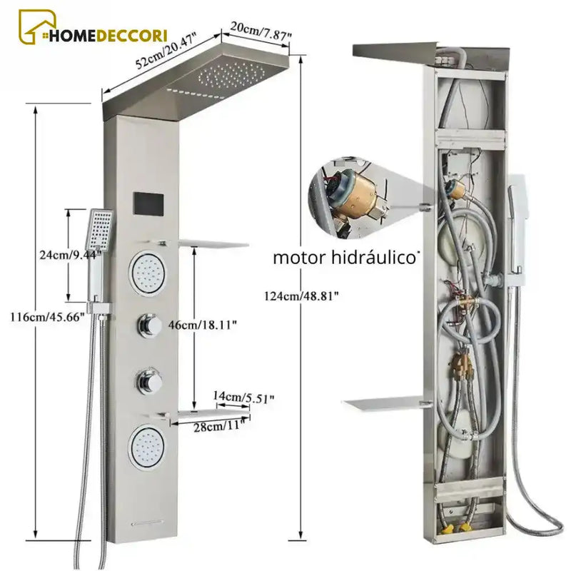 Ducha Vertical Spa Royal Hidromassagem Cascata Led Display Digital Inox - Homedeccori