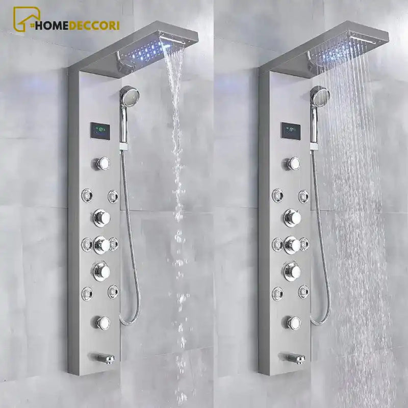 Ducha Vertical Spa Hidromassagem Cascata Led Display Digital Inox AquaRelax - Homedeccori