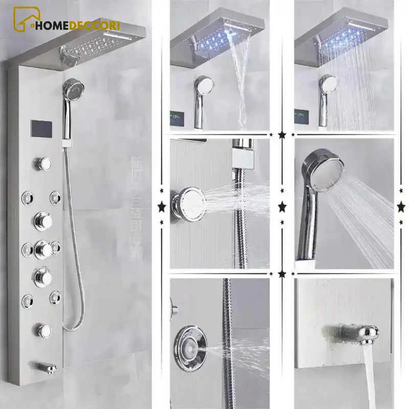 Ducha Vertical Spa Hidromassagem Cascata Led Display Digital Inox AquaRelax - Homedeccori