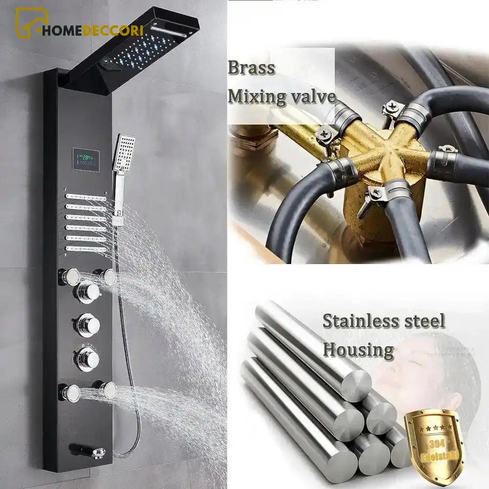 Ducha Vertical Spa Line Hidromassagem Cascata Led Display Digital Inox - Homedeccori