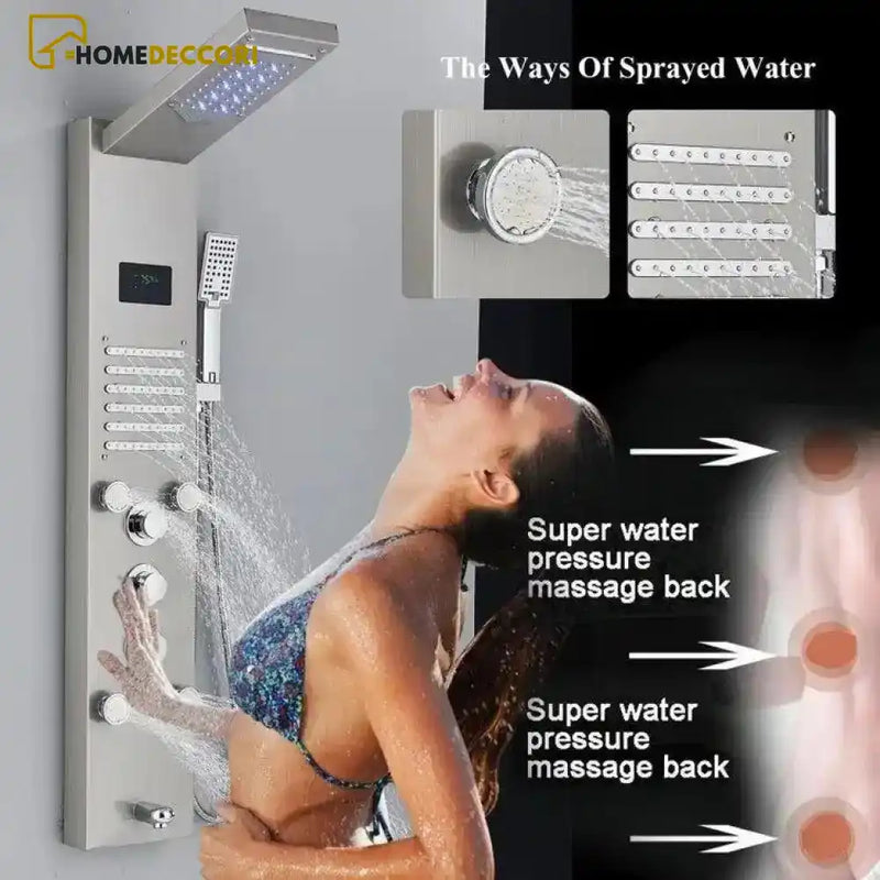 Ducha Vertical Spa Line Hidromassagem Cascata Led Display Digital Inox - Homedeccori