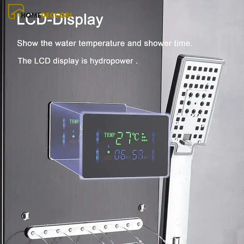 Ducha Vertical Spa Line Hidromassagem Cascata Led Display Digital Inox - Homedeccori