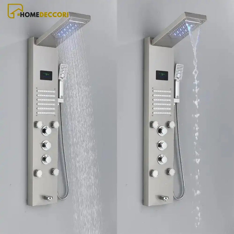 Ducha Vertical Spa Line Hidromassagem Cascata Led Display Digital Inox - Homedeccori