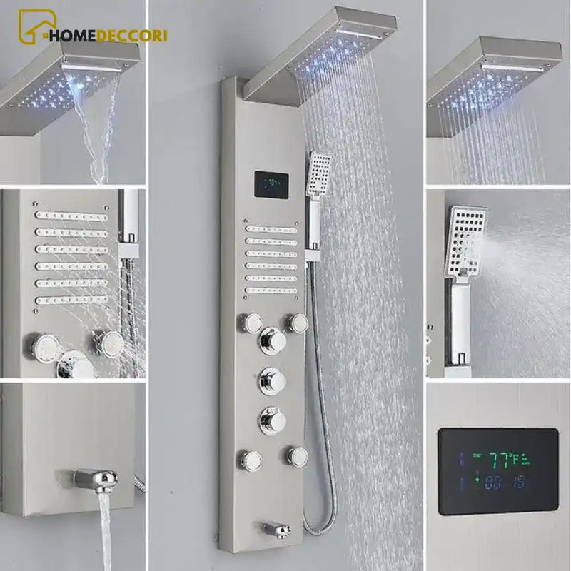 Ducha Vertical Spa Line Hidromassagem Cascata Led Display Digital Inox - Homedeccori