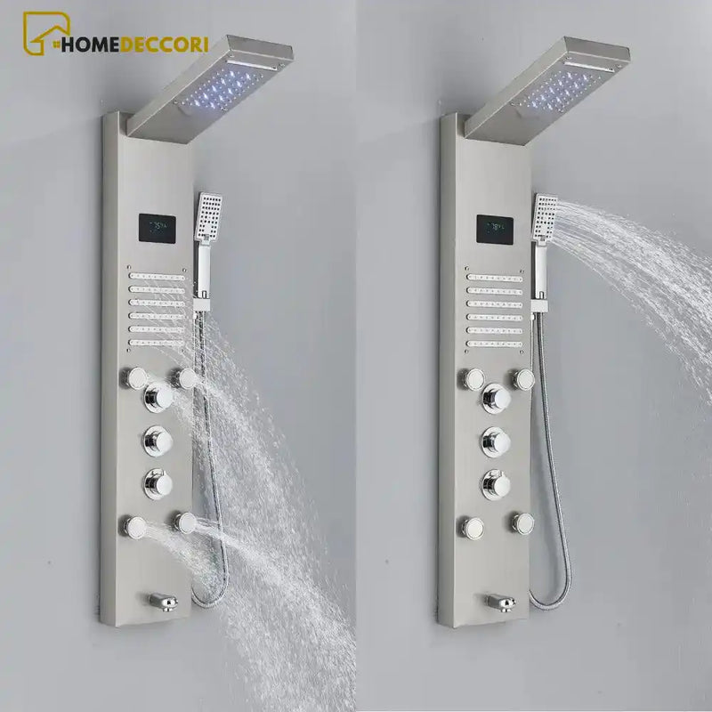 Ducha Vertical Spa Line Hidromassagem Cascata Led Display Digital Inox - Homedeccori