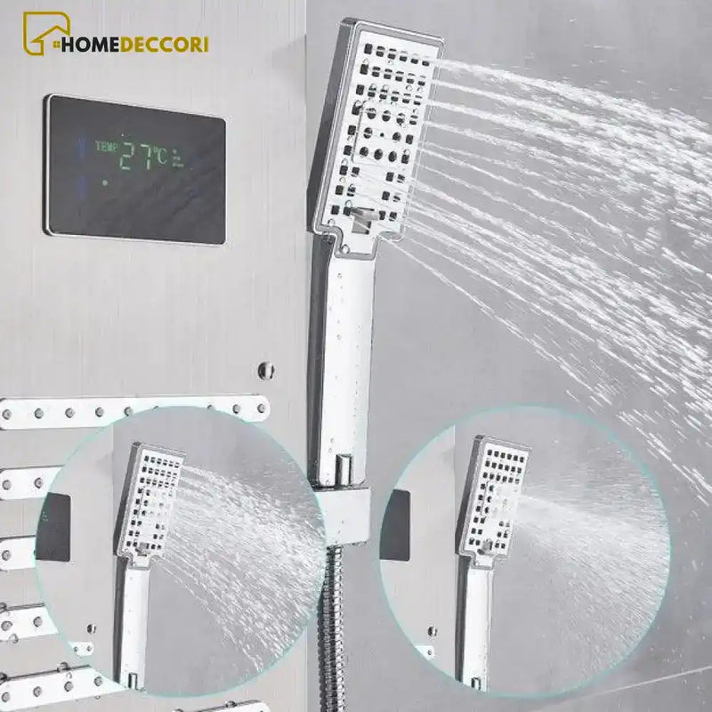 Ducha Vertical Spa Line Hidromassagem Cascata Led Display Digital Inox - Homedeccori