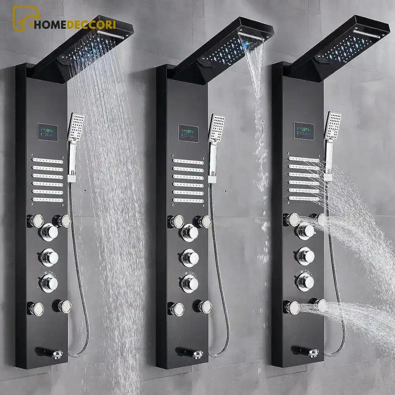 Ducha Vertical Spa Line Hidromassagem Cascata Led Display Digital Inox - Homedeccori