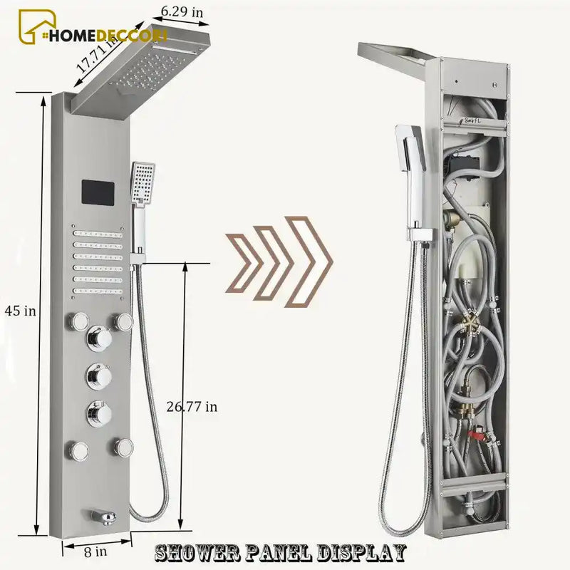 Ducha Vertical Spa Line Hidromassagem Cascata Led Display Digital Inox - Homedeccori