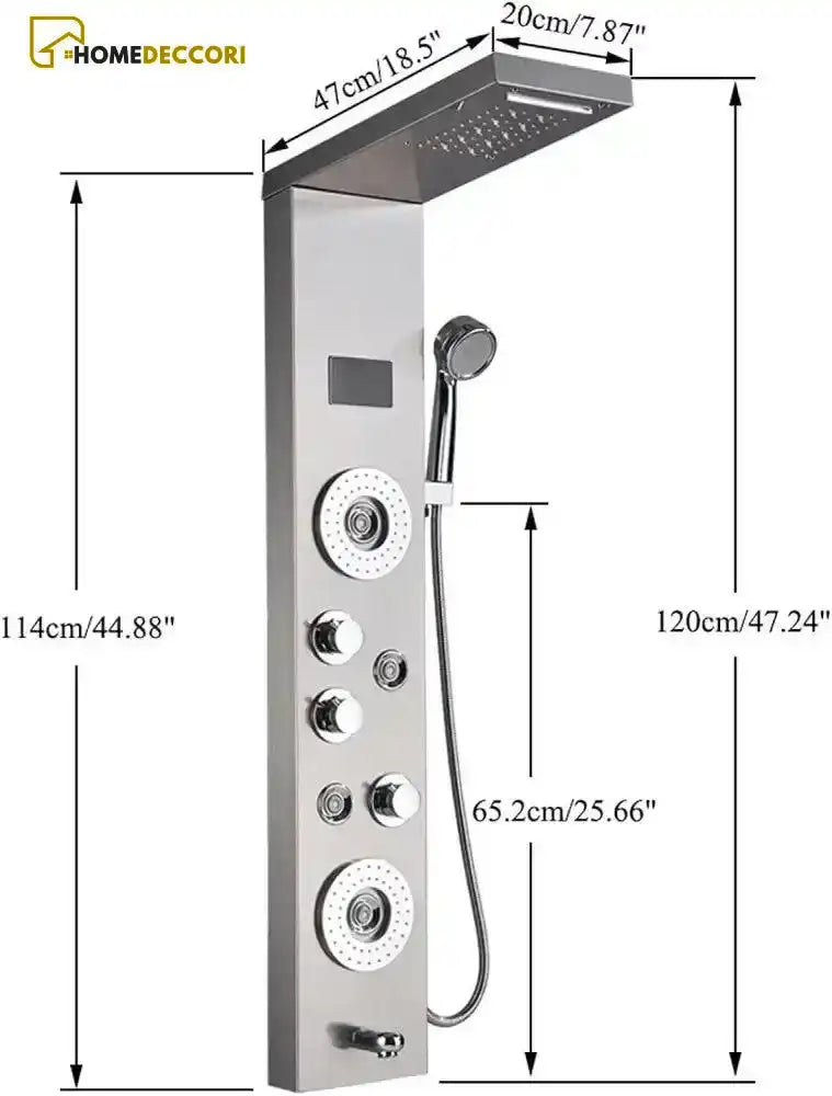 Ducha Vertical Spa Hidromassagem Palazzi Cascata Led Display Digital Inox - Homedeccori