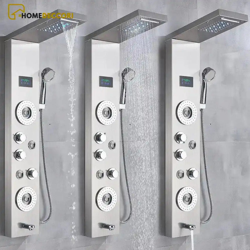 Ducha Vertical Spa Hidromassagem Palazzi Cascata Led Display Digital Inox - Homedeccori