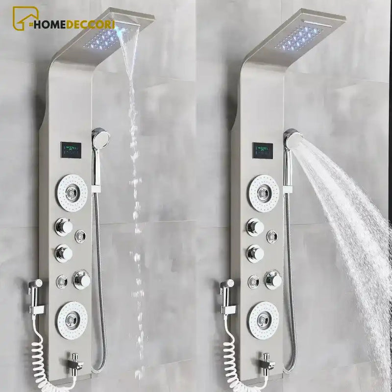 Ducha Vertical Spa SlimFlow Hidromassagem Cascata Led Display Digital Inox - Homedeccori