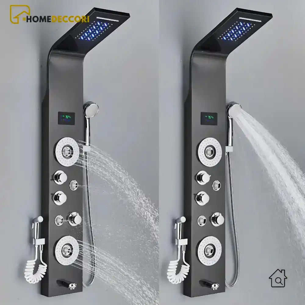 Ducha Vertical Com Hidro Cascata Led Visor Inox Spa Slimflow