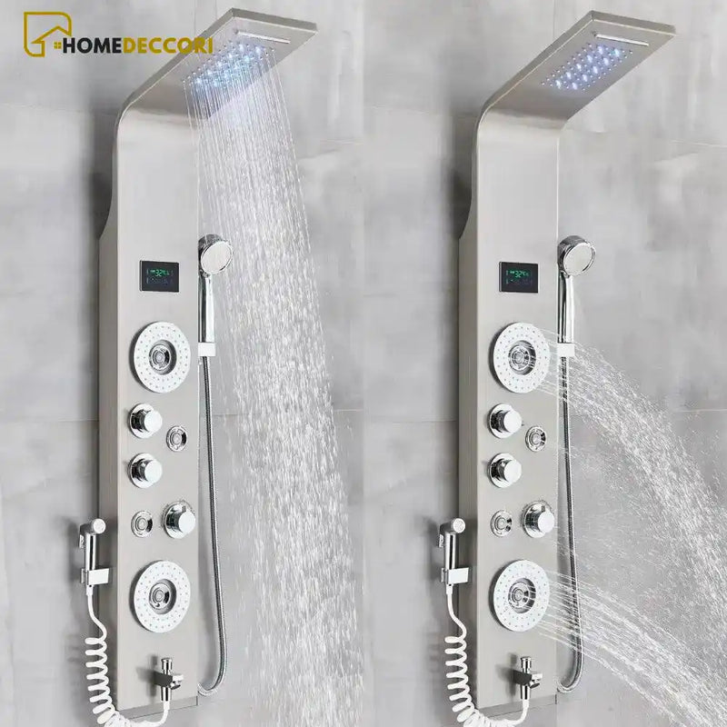 Ducha Vertical Spa SlimFlow Hidromassagem Cascata Led Display Digital Inox - Homedeccori