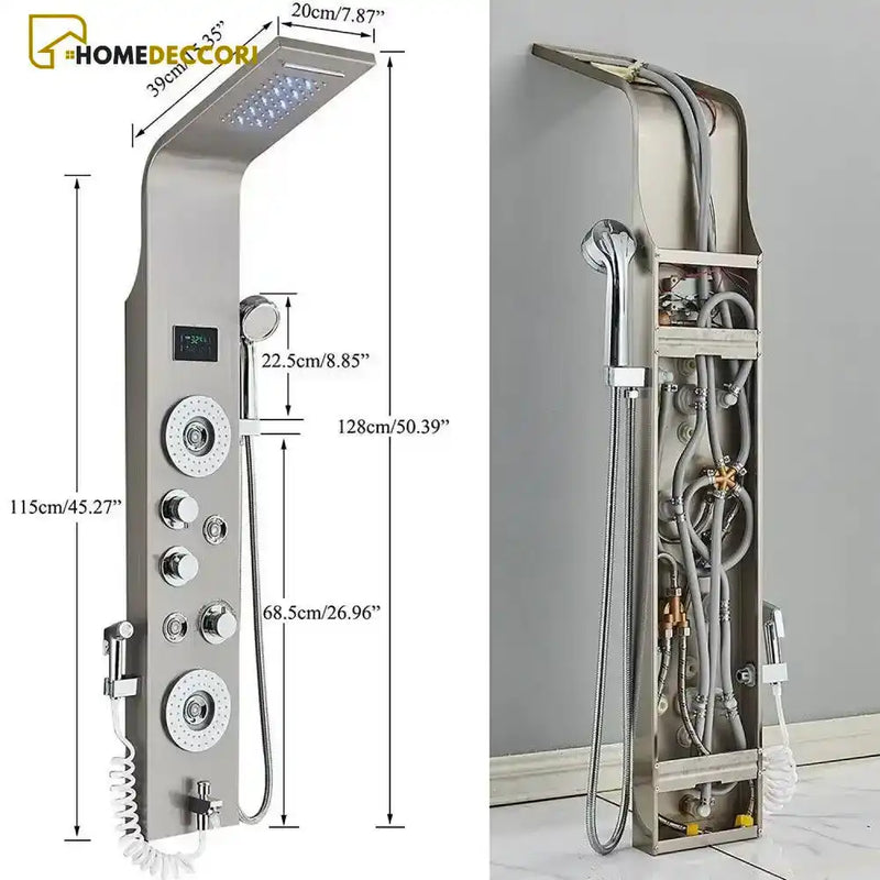 Ducha Vertical Spa SlimFlow Hidromassagem Cascata Led Display Digital Inox - Homedeccori