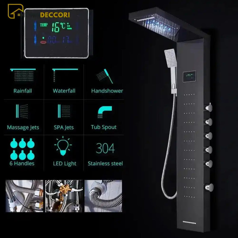 Ducha Vertical Spa Infinity Hidromassagem Cascata Led Display Digital Inox - Homedeccori