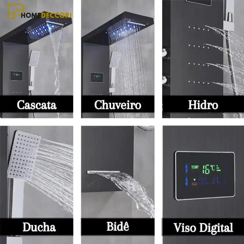 Ducha Vertical Spa Infinity Hidromassagem Cascata Led Display Digital Inox - Homedeccori